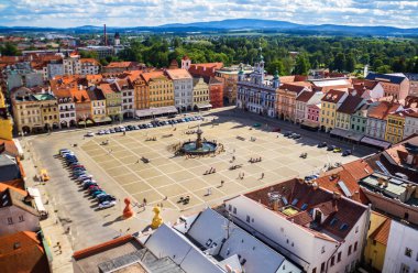 Merkezi Şehir Meydanı Ceske Budejovice, Çek Cumhuriyeti için görünümünü. 17 Haziran 2017