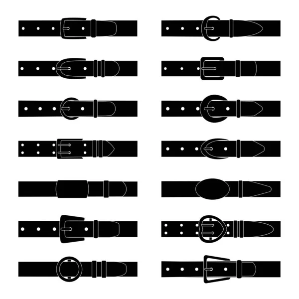 Set Zwarte Silhouetten Van Riemen Vectorillustratie — Stockvector