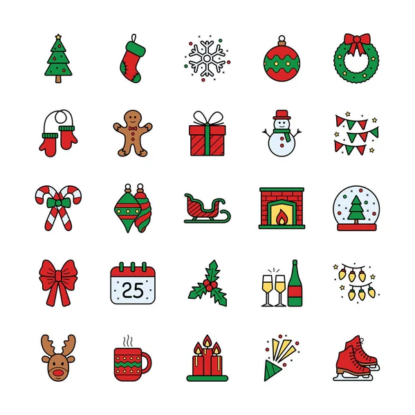 Conjunto Iconos Navidad Sobre Fondo Blanco Ilustración Vectorial — Vector de stock