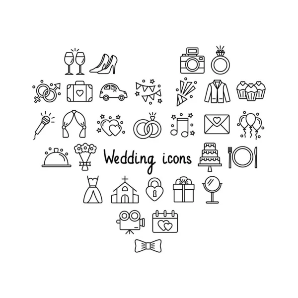 Ensemble Icônes Mariage Sur Fond Blanc Illustration Vectorielle — Image vectorielle