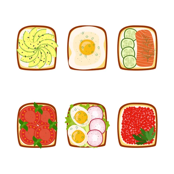 Toastbrot Zum Frühstück Mit Verschiedenen Zutaten Vektorillustration — Stockvektor