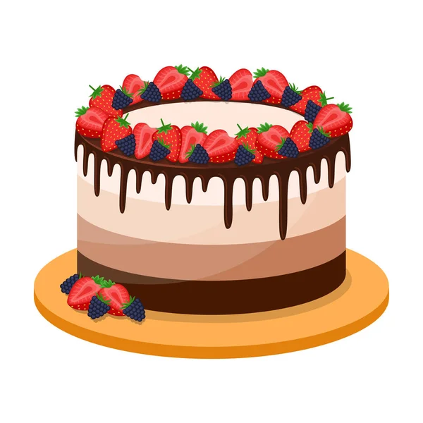 Tarta Cumpleaños Sobre Fondo Blanco Ilustración Vectorial — Archivo Imágenes Vectoriales