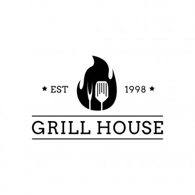Creative Grill Restaurant Konsept Logo Tasarım Şablonu