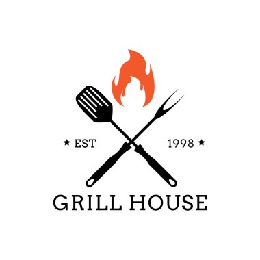 Creative Grill Restaurant Konsept Logo Tasarım Şablonu