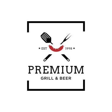 Creative Grill Restaurant Konsept Logo Tasarım Şablonu