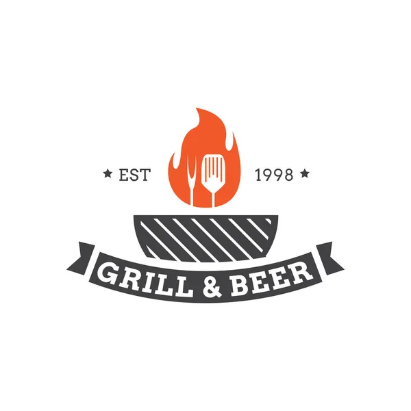 Creative Grill Restaurant Konsept Logo Tasarım Şablonu — Stok Vektör