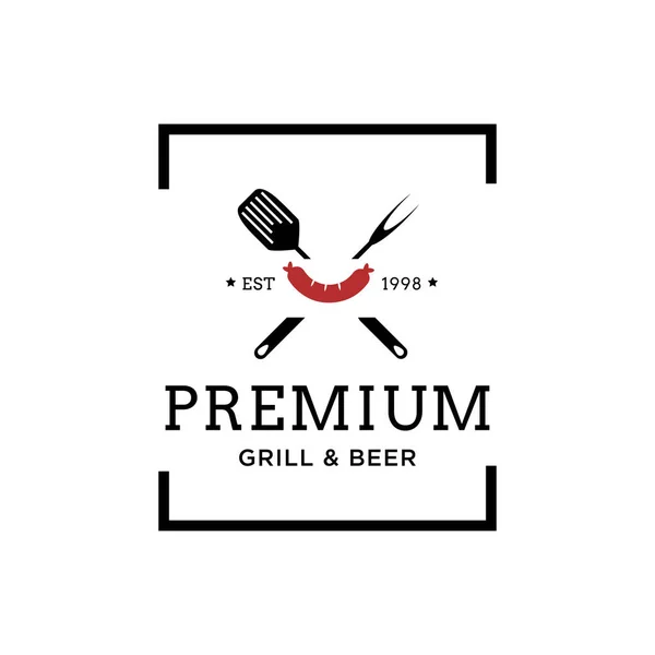 Creative Grill Restaurant Konsept Logo Tasarım Şablonu — Stok Vektör