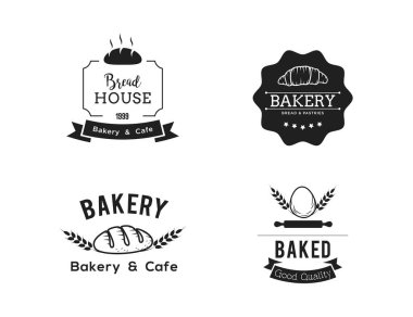 Creative Bakery Concept Logo Tasarım Şablonu, Siyah Beyaz, Set Logo