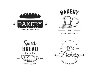 Creative Bakery Concept Logo Tasarım Şablonu, Siyah Beyaz, Set Logo