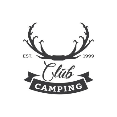 Yaratıcı Kamp Konsepti Logo Tasarım Şablonu, Siyah beyaz, Rozetler