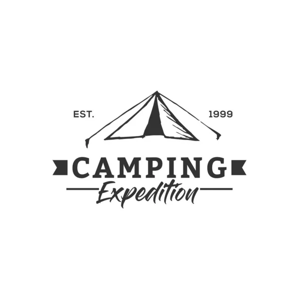 Creative Camping Concept Logo Design Template Bianco Nero Distintivi — Vettoriale Stock