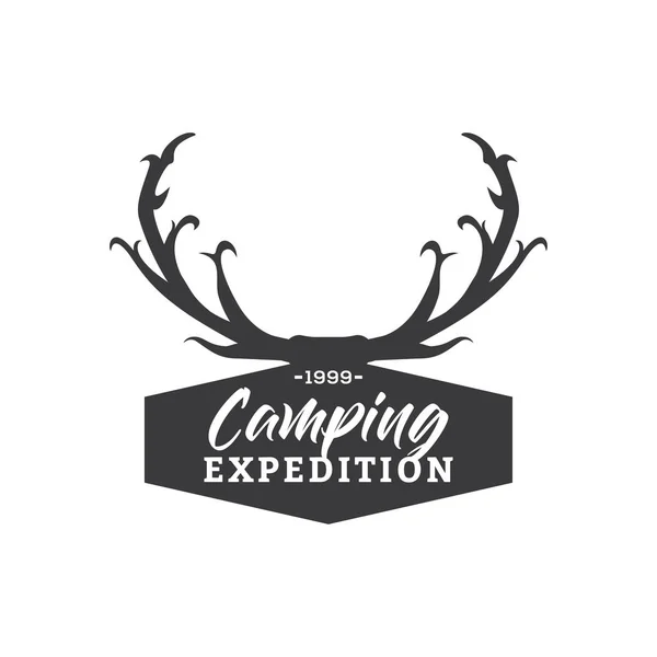 Creative Camping Concept Logo Design Template Bianco Nero Distintivi — Vettoriale Stock
