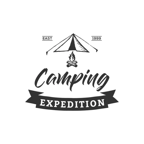 Creative Camping Concept Logo Design Template Bianco Nero Distintivi — Vettoriale Stock