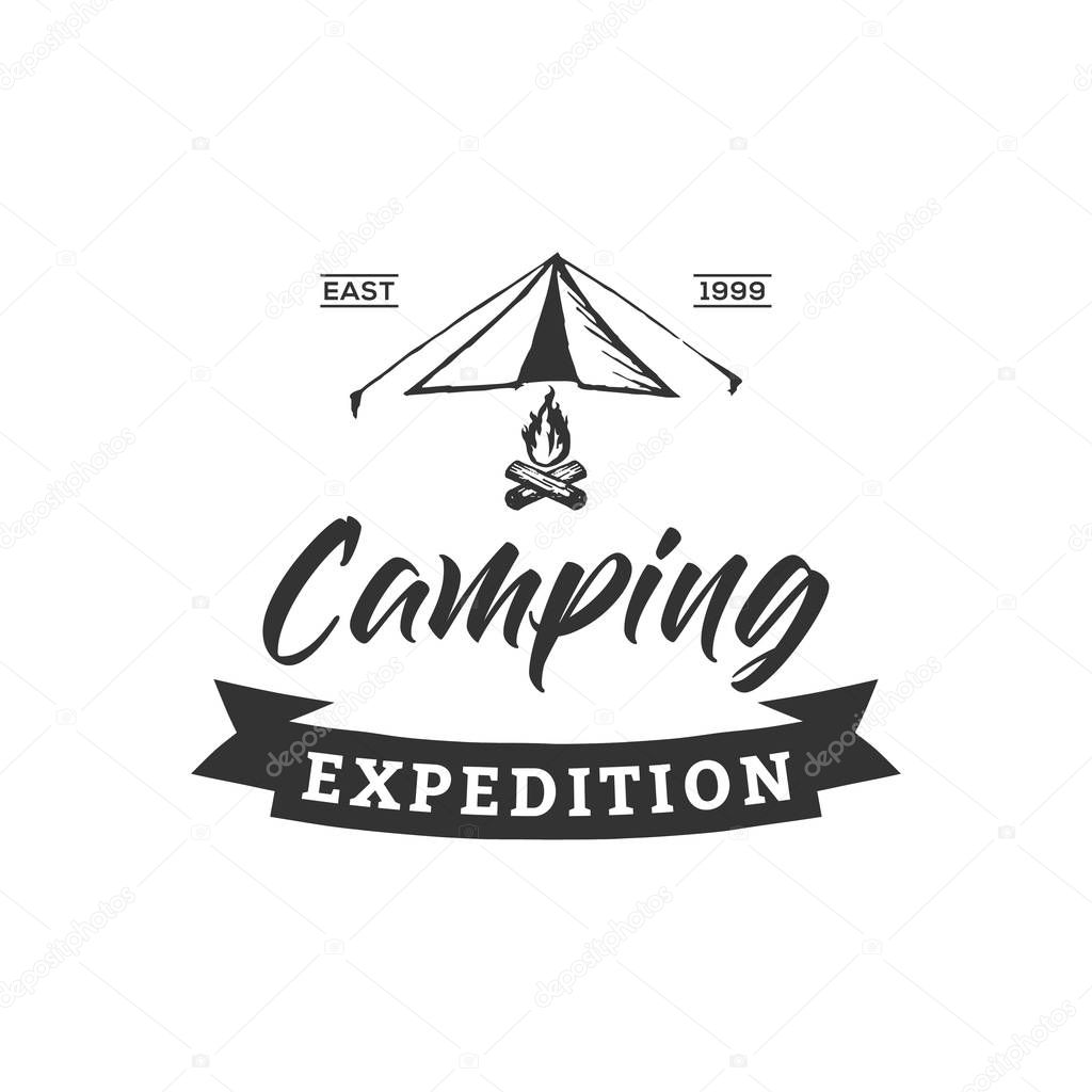 Creative Camping Concept Logo Design Template, Black and White, Badges