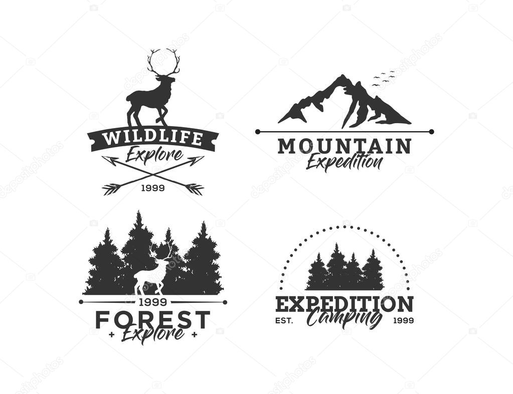 Creative Camping Concept Logo Design Template, Black and White, Badges, Set Logo