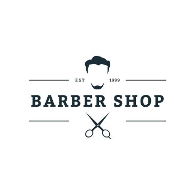 Berber dükkanı Logo Tasarım Şablonu, Rozetleri ve Amblemi