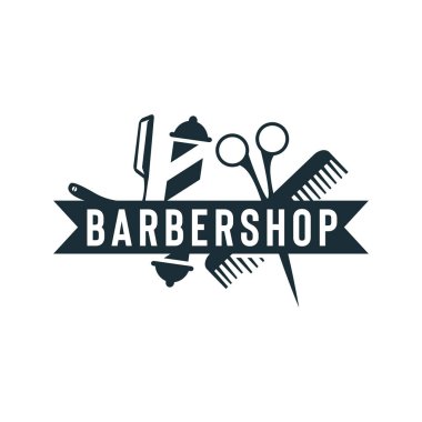 Berber dükkanı Logo Tasarım Şablonu, Rozetleri ve Amblemi