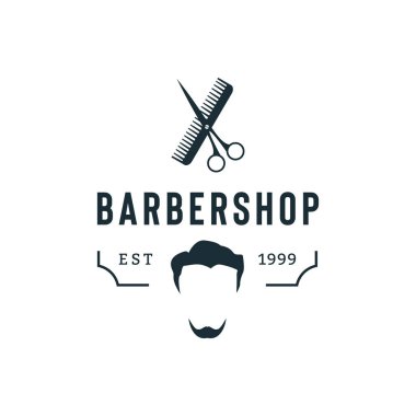 Berber dükkanı Logo Tasarım Şablonu, Rozetleri ve Amblemi