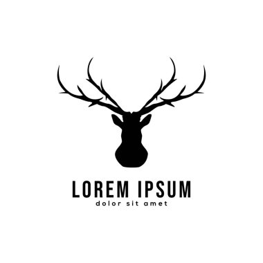 Geyik Başı Logo Vektör Tasarımı. Siluet Boynuzlu Geyik