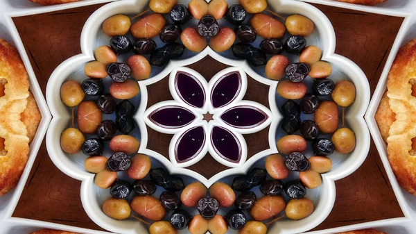 Abstraktní Snídani Foto Symetrický Vzor Okrasné Dekorativní Kaleidoskop Hnutí Geometrické — Stock fotografie