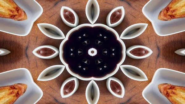 Abstraktní Snídani Foto Symetrický Vzor Okrasné Dekorativní Kaleidoskop Hnutí Geometrické — Stock fotografie