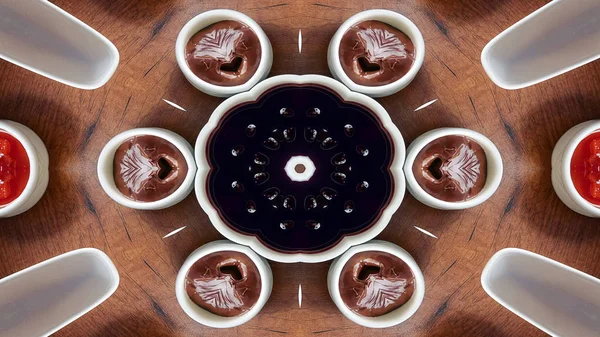 Abstraktní Snídani Foto Symetrický Vzor Okrasné Dekorativní Kaleidoskop Hnutí Geometrické — Stock fotografie