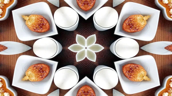 Abstraktní Snídani Foto Symetrický Vzor Okrasné Dekorativní Kaleidoskop Hnutí Geometrické — Stock fotografie