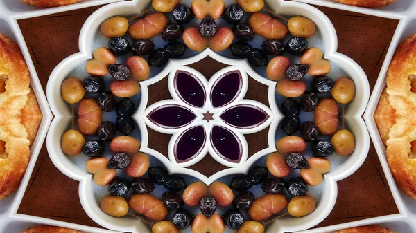 Abstraktní Snídani Foto Symetrický Vzor Okrasné Dekorativní Kaleidoskop Hnutí Geometrické — Stock fotografie