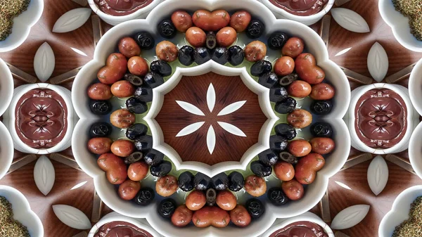Abstract Breakfast Photo Symmetric Pattern Ornamental Decorative Kaleidoscope Movement Geometric — Stock Photo, Image