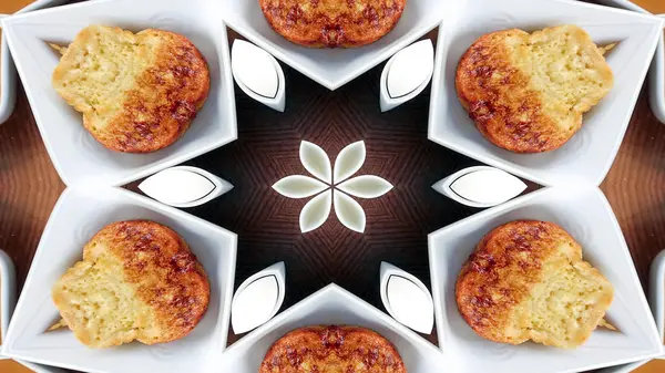 Abstraktní Snídani Foto Symetrický Vzor Okrasné Dekorativní Kaleidoskop Hnutí Geometrické — Stock fotografie