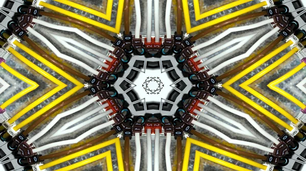 Abstraktní Kabely Elektrické Dráty Symetrický Vzor Okrasné Dekorativní Kaleidoskop Hnutí — Stock fotografie