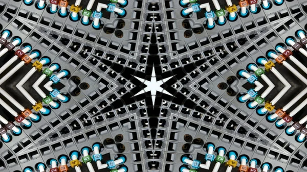 Abstrakte Kabel Elektrische Drähte Symmetrisches Muster Ornamentale Dekorative Kaleidoskop Bewegung — Stockfoto