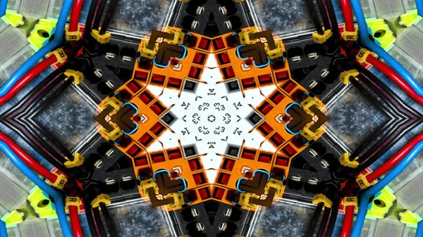 Abstraktní Kabely Elektrické Dráty Symetrický Vzor Okrasné Dekorativní Kaleidoskop Hnutí — Stock fotografie