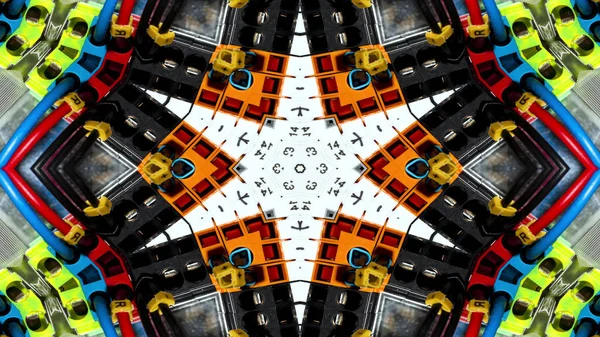 Abstract Cables Electric Wires Symmetric Pattern Ornamental Decorative Kaleidoscope Movement — Stock Photo, Image
