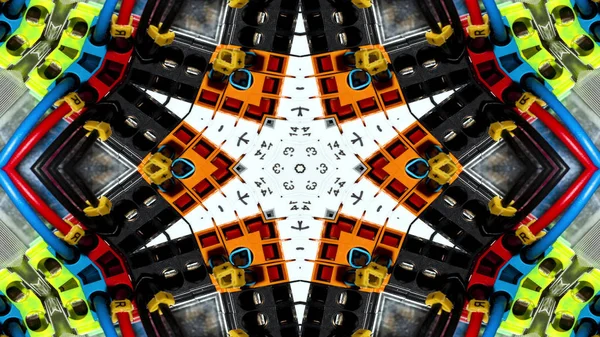 Abstraktní Kabely Elektrické Dráty Symetrický Vzor Okrasné Dekorativní Kaleidoskop Hnutí — Stock fotografie