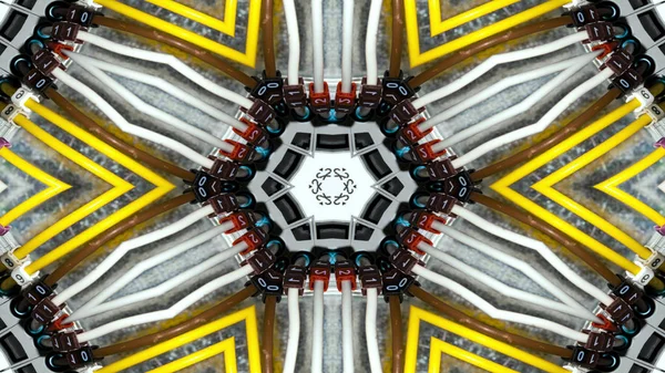 Abstract Cables Electric Wires Symmetric Pattern Ornamental Decorative Kaleidoscope Movement — Stock Photo, Image