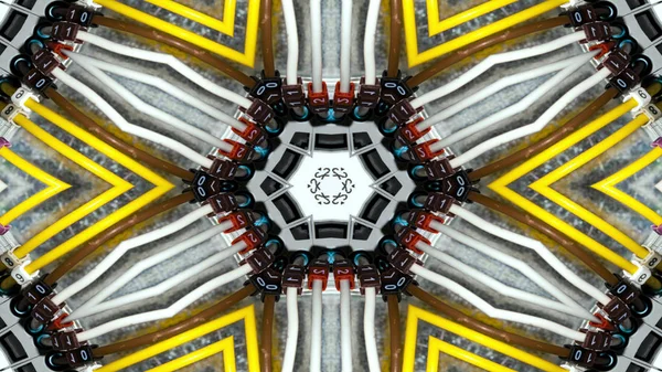 Abstraktní Kabely Elektrické Dráty Symetrický Vzor Okrasné Dekorativní Kaleidoskop Hnutí — Stock fotografie