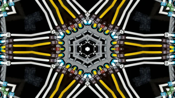 Abstrakta Kablar Elsladdar Symmetriska Mönster Dekorativa Dekorativa Kalejdoskop Rörelse Geometrisk — Stockfoto