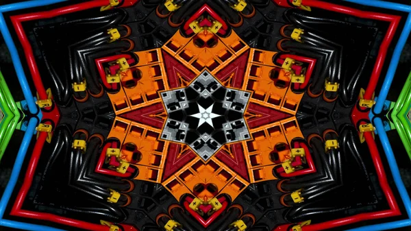 Abstraktní Kabely Elektrické Dráty Symetrický Vzor Okrasné Dekorativní Kaleidoskop Hnutí — Stock fotografie