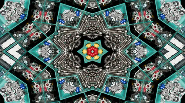 Abstraktní Kabely Elektrické Dráty Symetrický Vzor Okrasné Dekorativní Kaleidoskop Hnutí — Stock fotografie