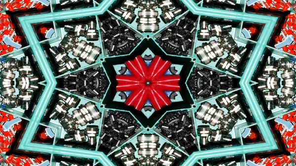 Abstraktní Kabely Elektrické Dráty Symetrický Vzor Okrasné Dekorativní Kaleidoskop Hnutí — Stock fotografie