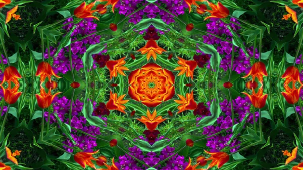 Flores Coloridas Abstractas Concepto Flora Patrón Simétrico Caleidoscopio Decorativo Ornamental — Foto de Stock