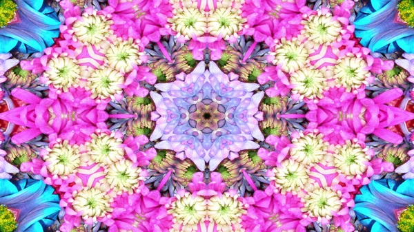 Abstrakt Bunte Blumen Flora Konzept Symmetrische Muster Ornamentale Dekorative Kaleidoskop — Stockfoto