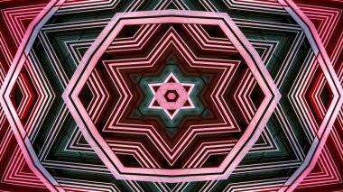 soyut renkli hipnotik simetrik desen süslemeli kaleydoskop hareketi geometrik çember ve yıldız şekilleri