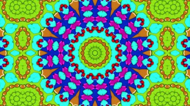 soyut renkli hipnotik simetrik desen süslemeli kaleydoskop hareketi geometrik çember ve yıldız şekilleri