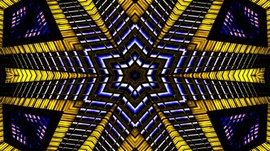 soyut renkli hipnotik simetrik desen süslemeli kaleydoskop hareketi geometrik çember ve yıldız şekilleri
