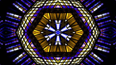 soyut renkli hipnotik simetrik desen süslemeli kaleydoskop hareketi geometrik çember ve yıldız şekilleri