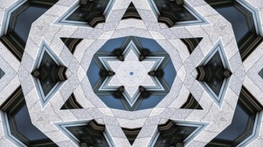 soyut renkli hipnotik simetrik desen süslemeli kaleydoskop hareketi geometrik çember ve yıldız şekilleri