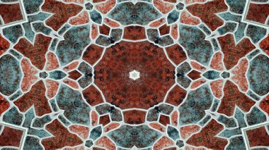 soyut renkli hipnotik simetrik desen süslemeli kaleydoskop hareketi geometrik çember ve yıldız şekilleri