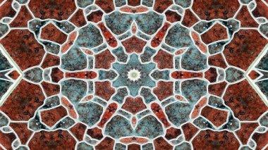 soyut renkli hipnotik simetrik desen süslemeli kaleydoskop hareketi geometrik çember ve yıldız şekilleri